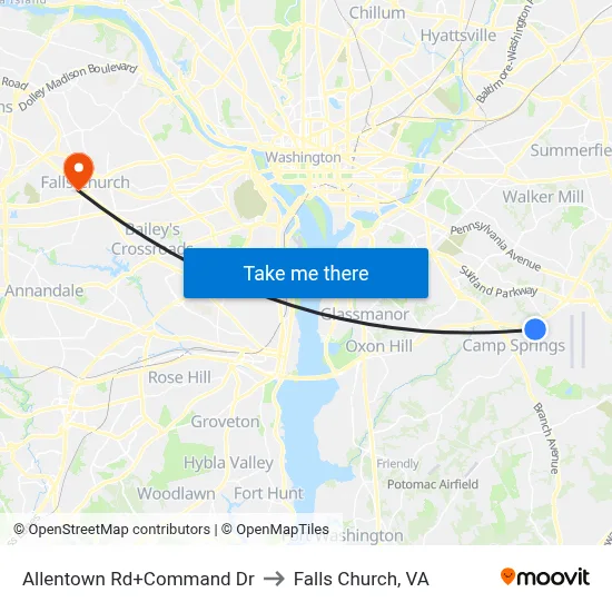 Allentown Rd+Command Dr to Falls Church, VA map
