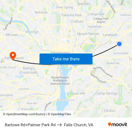 Barlowe Rd+Palmer Park Rd to Falls Church, VA map