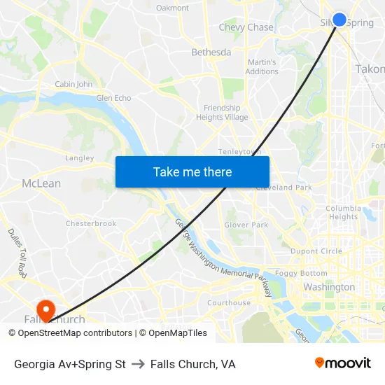 Georgia Av+Spring St to Falls Church, VA map