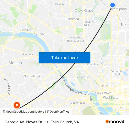 Georgia Av+Noyes Dr to Falls Church, VA map