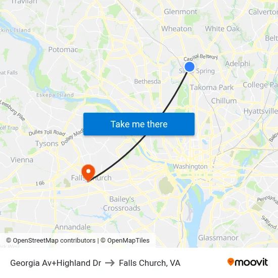 Georgia Av+Highland Dr to Falls Church, VA map