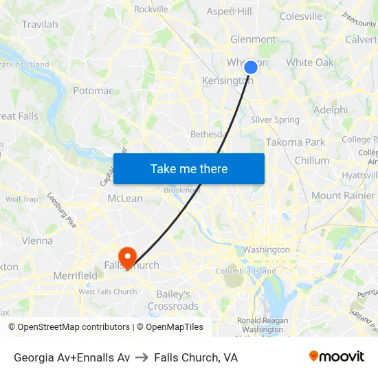 Georgia Av+Ennalls Av to Falls Church, VA map