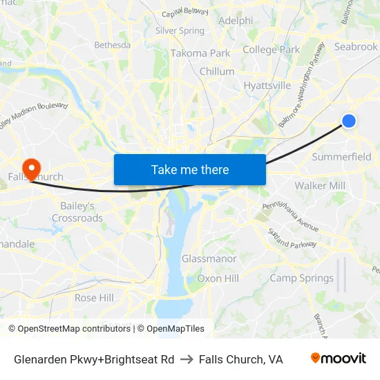 Glenarden Pkwy+Brightseat Rd to Falls Church, VA map