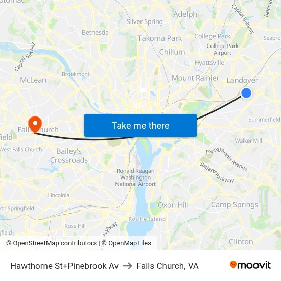 Hawthorne St+Pinebrook Av to Falls Church, VA map