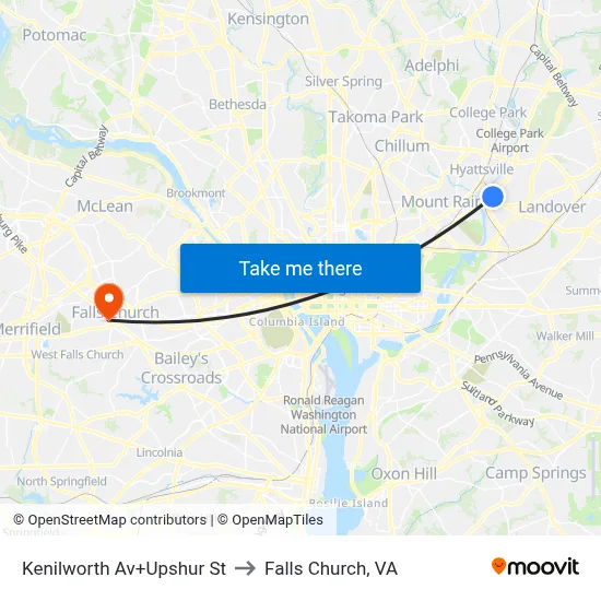 Kenilworth Av+Upshur St to Falls Church, VA map