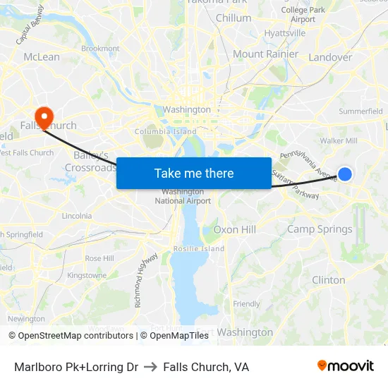 Marlboro Pk+Lorring Dr to Falls Church, VA map