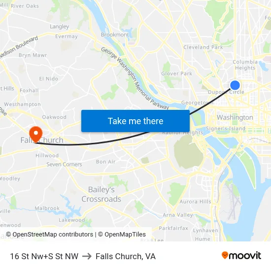 16 St Nw+S St NW to Falls Church, VA map