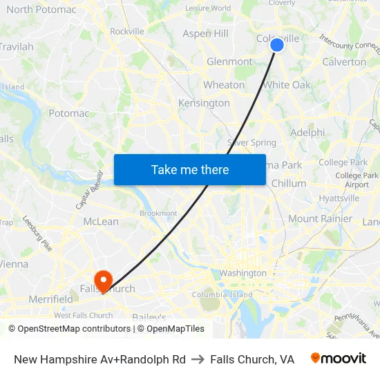 New Hampshire Av+Randolph Rd to Falls Church, VA map