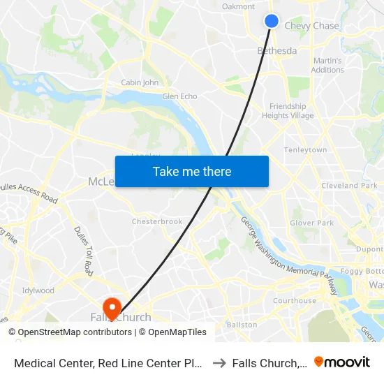 Medical Center, Red Line Center Platform to Falls Church, VA map