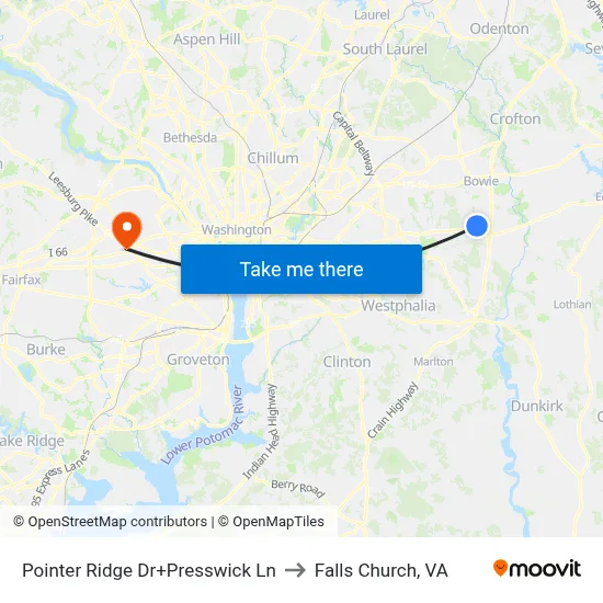 Pointer Ridge Dr+Presswick Ln to Falls Church, VA map