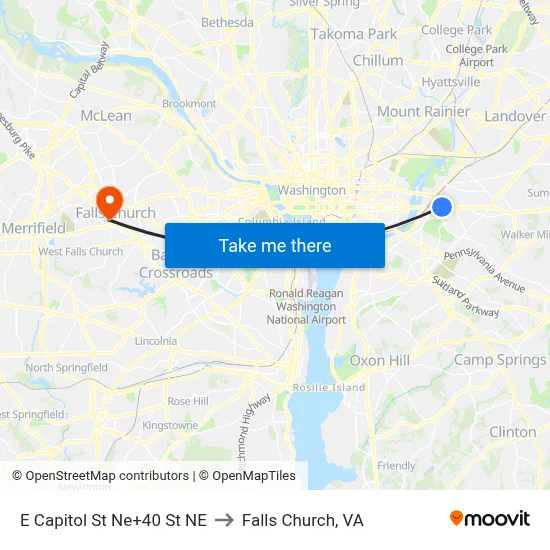 E Capitol St Ne+40 St NE to Falls Church, VA map