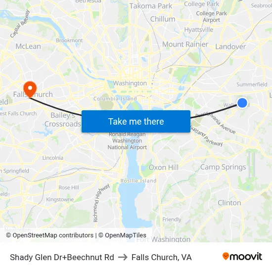 Shady Glen Dr+Beechnut Rd to Falls Church, VA map