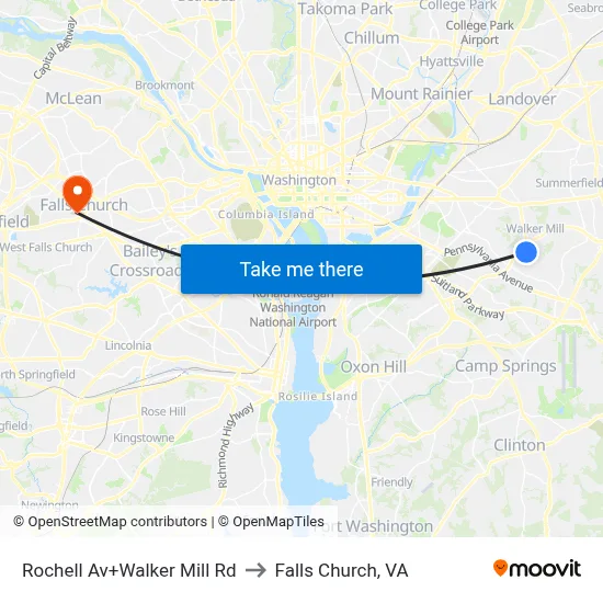 Rochell Av+Walker Mill Rd to Falls Church, VA map