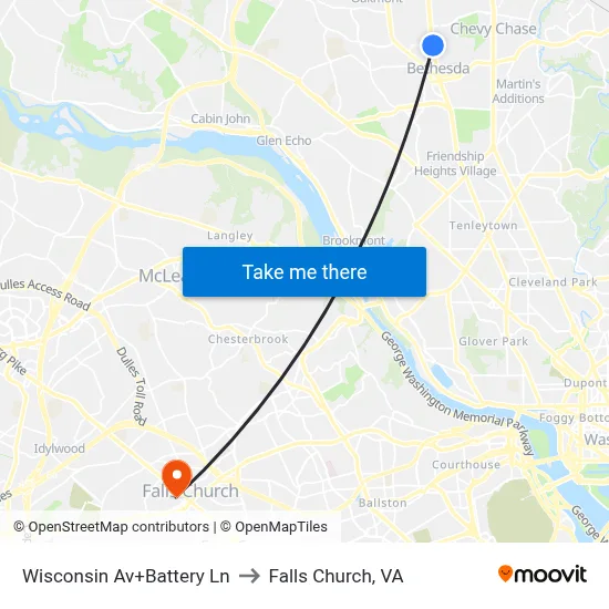 Wisconsin Av+Battery Ln to Falls Church, VA map