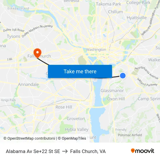 Alabama Av Se+22 St SE to Falls Church, VA map