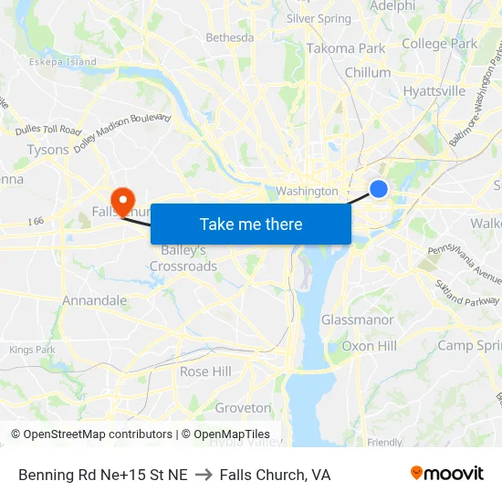 Benning Rd Ne+15 St NE to Falls Church, VA map