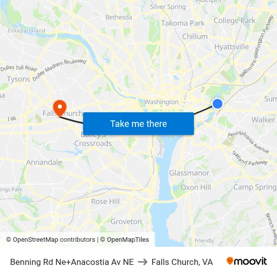 Benning Rd Ne+Anacostia Av NE to Falls Church, VA map