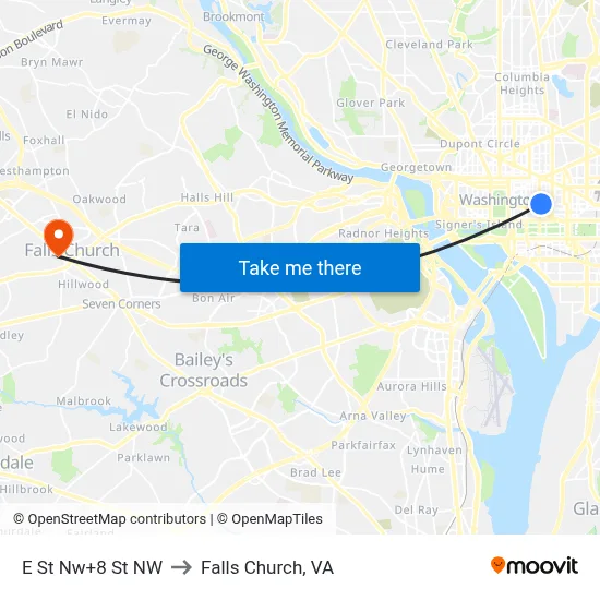 E St Nw+8 St NW to Falls Church, VA map