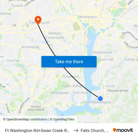 Ft Washington Rd+Swan Creek Rd E to Falls Church, VA map