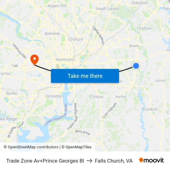 Trade Zone Av+Prince Georges Bl to Falls Church, VA map