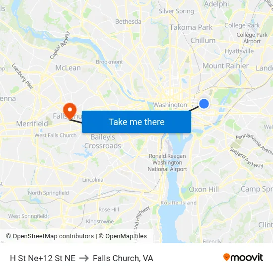 H St Ne+12 St NE to Falls Church, VA map