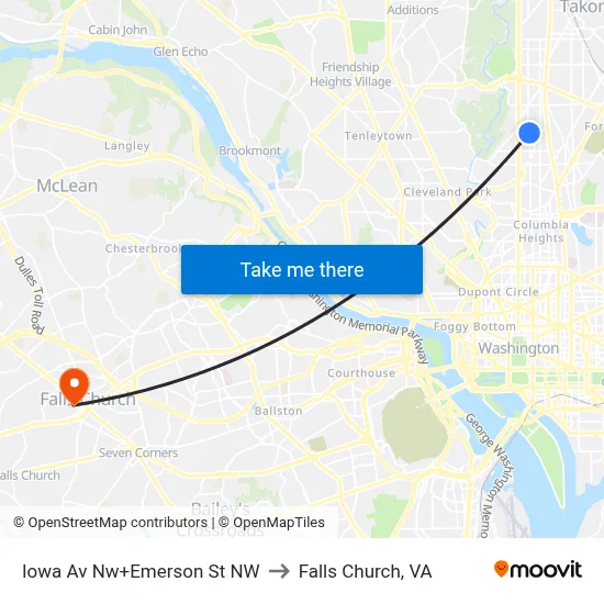 Iowa Av Nw+Emerson St NW to Falls Church, VA map