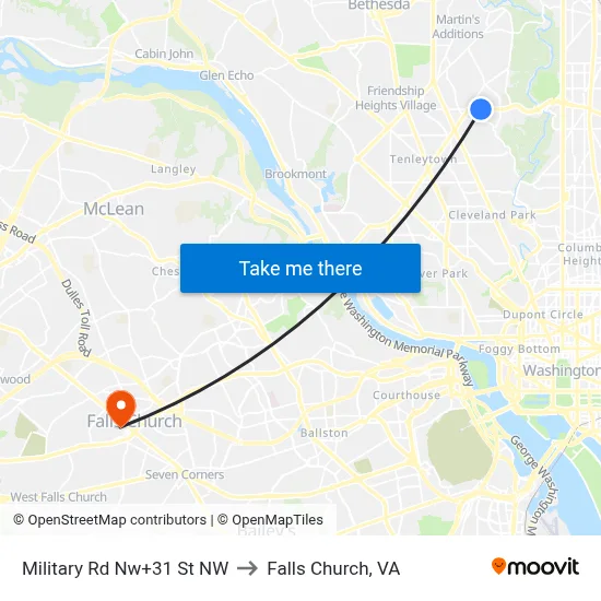 Military Rd Nw+31 St NW to Falls Church, VA map