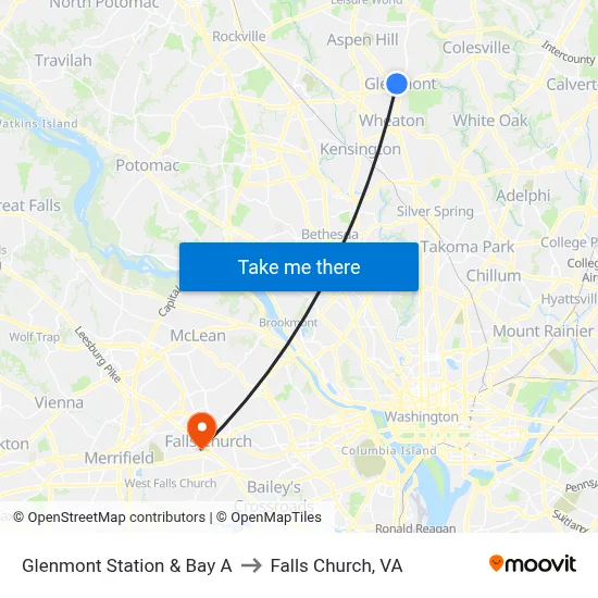 Glenmont Station & Bay A to Falls Church, VA map