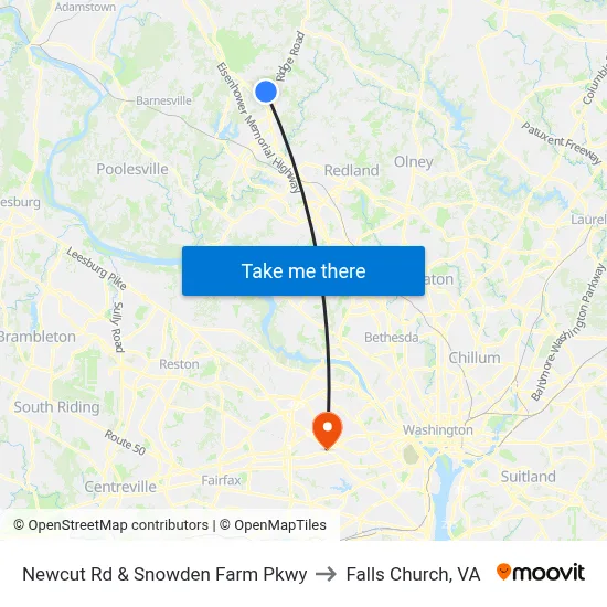 Newcut Rd & Snowden Farm Pkwy to Falls Church, VA map