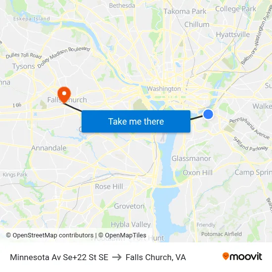 Minnesota Av Se+22 St SE to Falls Church, VA map