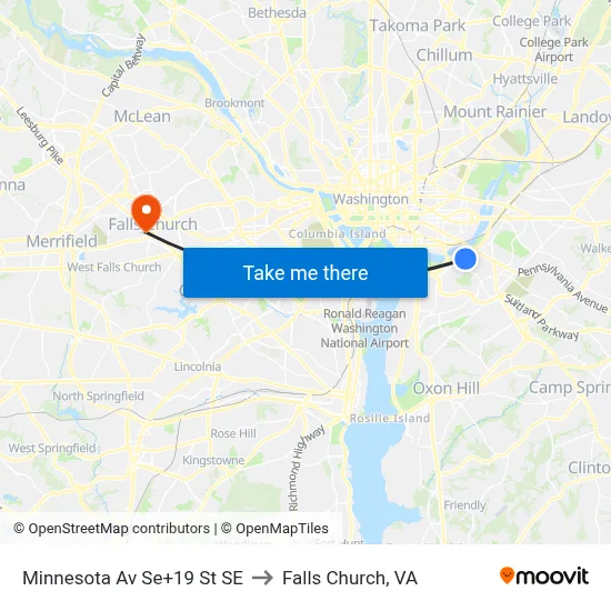 Minnesota Av Se+19 St SE to Falls Church, VA map