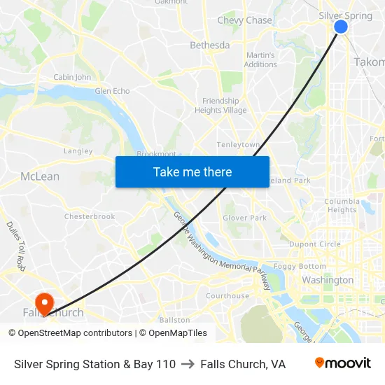 Silver Spring Station & Bay 110 to Falls Church, VA map