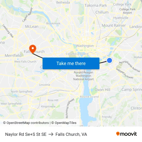 Naylor Rd Se+S St SE to Falls Church, VA map