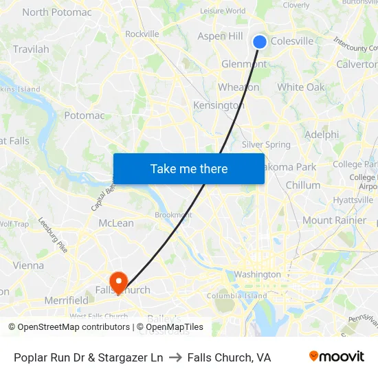Poplar Run Dr & Stargazer Ln to Falls Church, VA map
