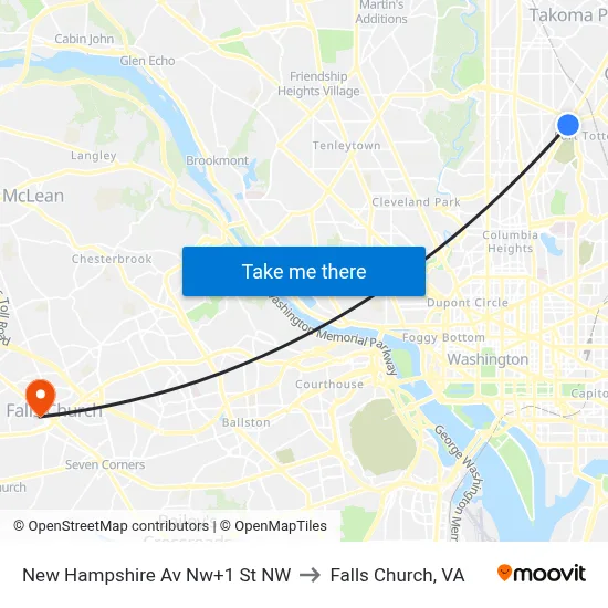 New Hampshire Av Nw+1 St NW to Falls Church, VA map