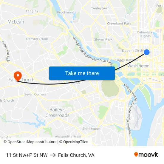 11 St Nw+P St NW to Falls Church, VA map