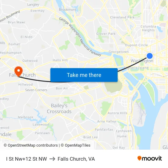 I St Nw+12 St NW to Falls Church, VA map