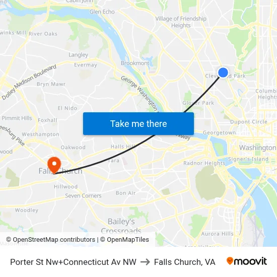 Porter St Nw+Connecticut Av NW to Falls Church, VA map