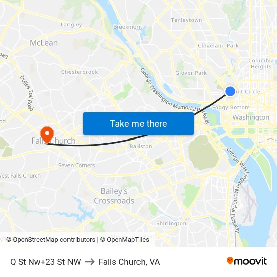 Q St Nw+23 St NW to Falls Church, VA map