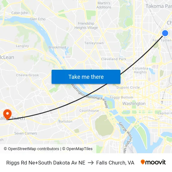 Riggs Rd Ne+South Dakota Av NE to Falls Church, VA map