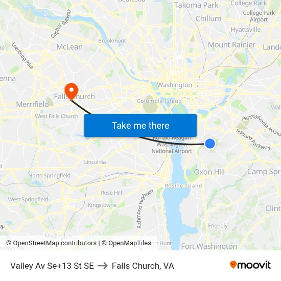 Valley Av Se+13 St SE to Falls Church, VA map