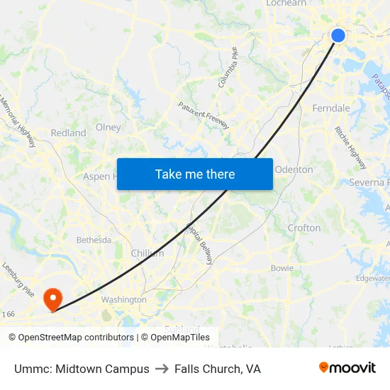 Ummc: Midtown Campus to Falls Church, VA map