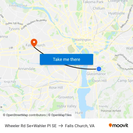 Wheeler Rd Se+Wahler Pl SE to Falls Church, VA map