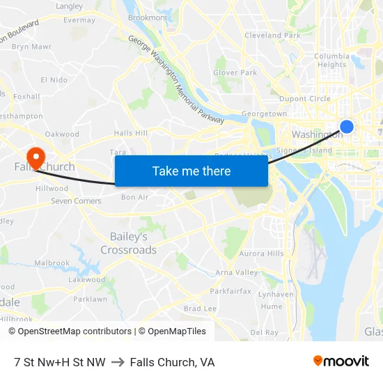 7 St Nw+H St NW to Falls Church, VA map