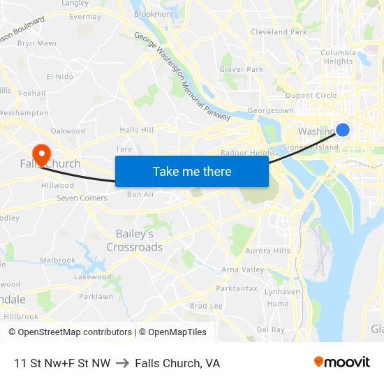 11 St Nw+F St NW to Falls Church, VA map