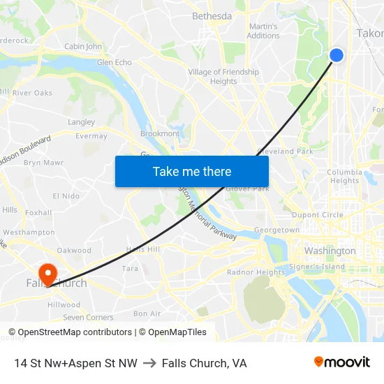 14 St Nw+Aspen St NW to Falls Church, VA map