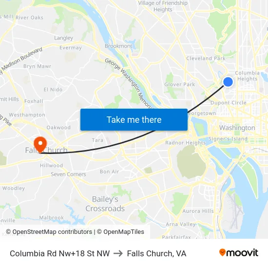 Columbia Rd Nw+18 St NW to Falls Church, VA map