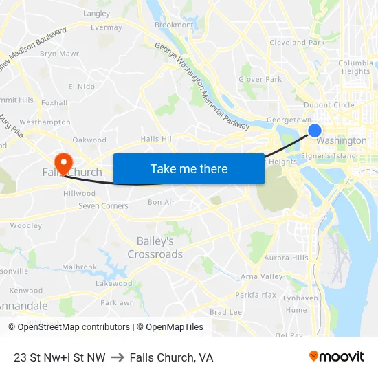 23 St Nw+I St NW to Falls Church, VA map