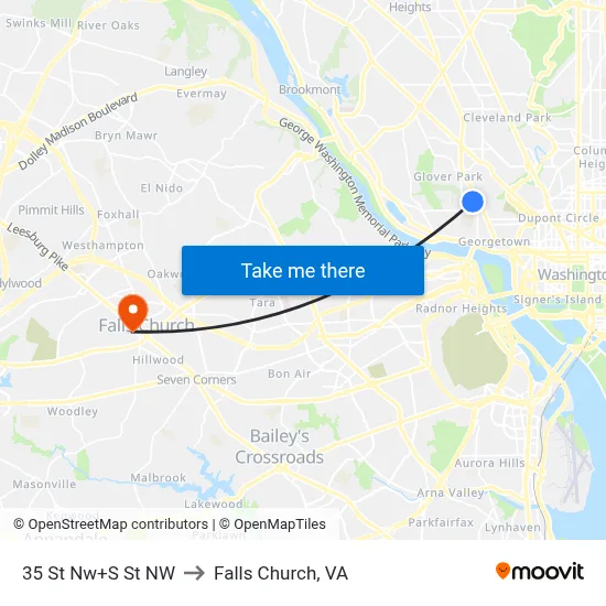35 St Nw+S St NW to Falls Church, VA map