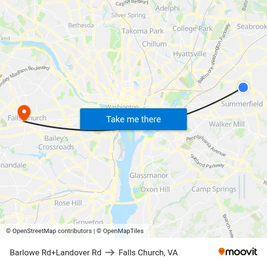 Barlowe Rd+Landover Rd to Falls Church, VA map